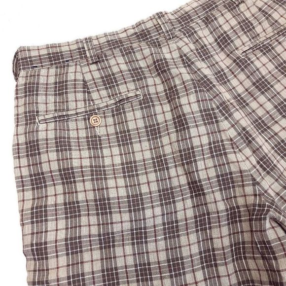 Brooks Brothers Shorts Men's 34x9 Irish 100% Linen Gingham Plaid Brown EUC - Picture 6 of 6